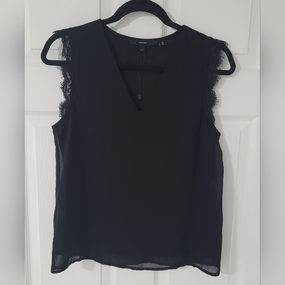 Vero Moda Black Lace Trim Blouse, Size S